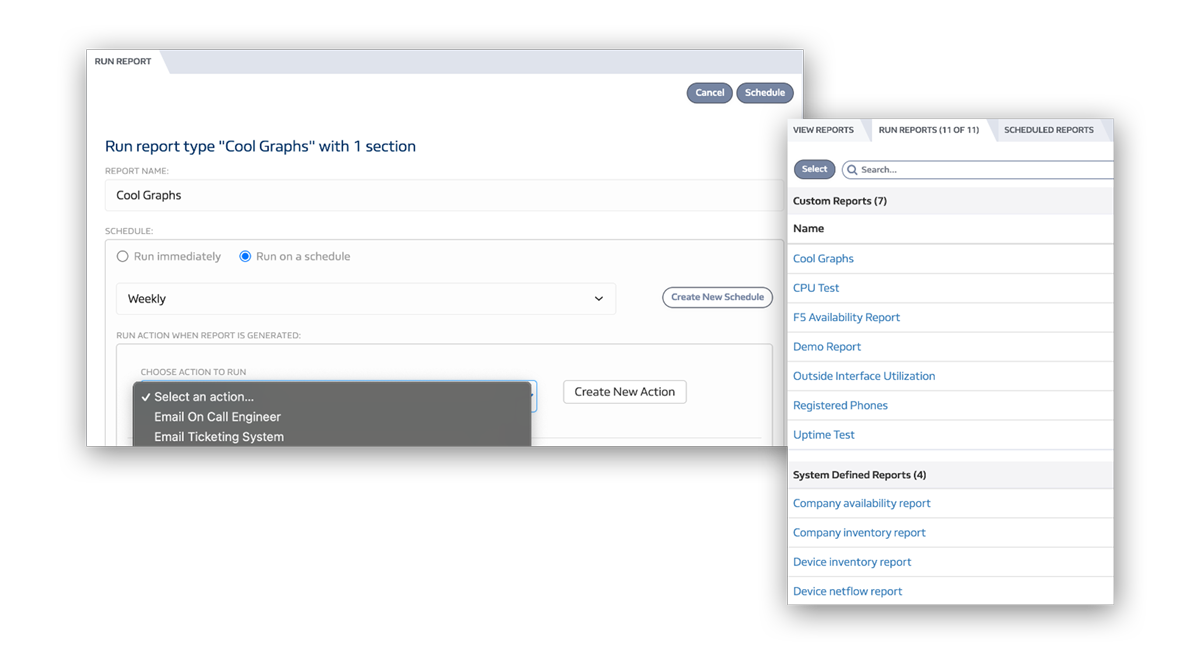 Product Screenshot Lumics Network Visualization | Run Reports Manually or Schedule Them