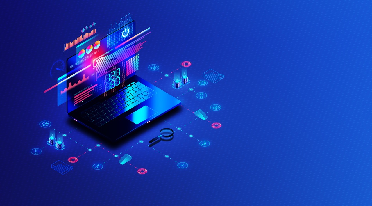 graphic of a computer monitoring network metrics