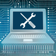 An image of a computer against a cyber background, with a screwdriver and wrench crossed over the screen.